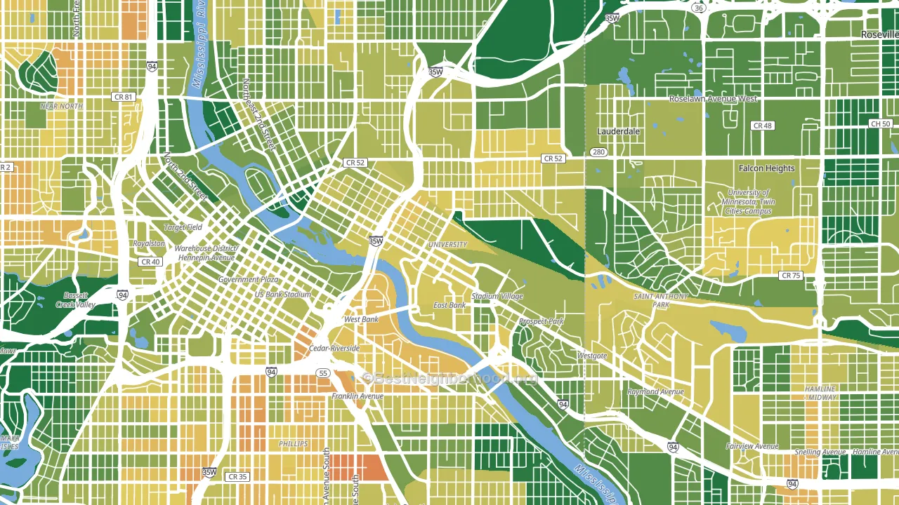 55414, MN block-group voter-turnout map