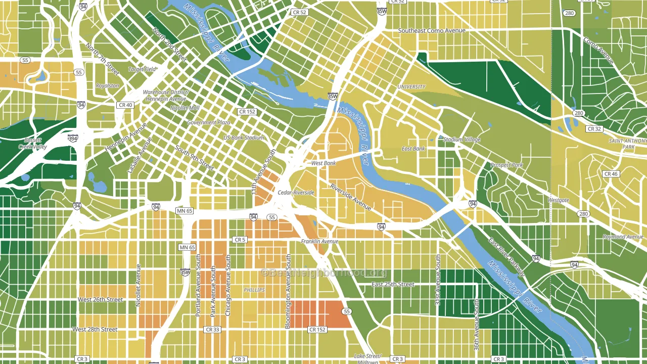 55454, MN block-group voter-turnout map