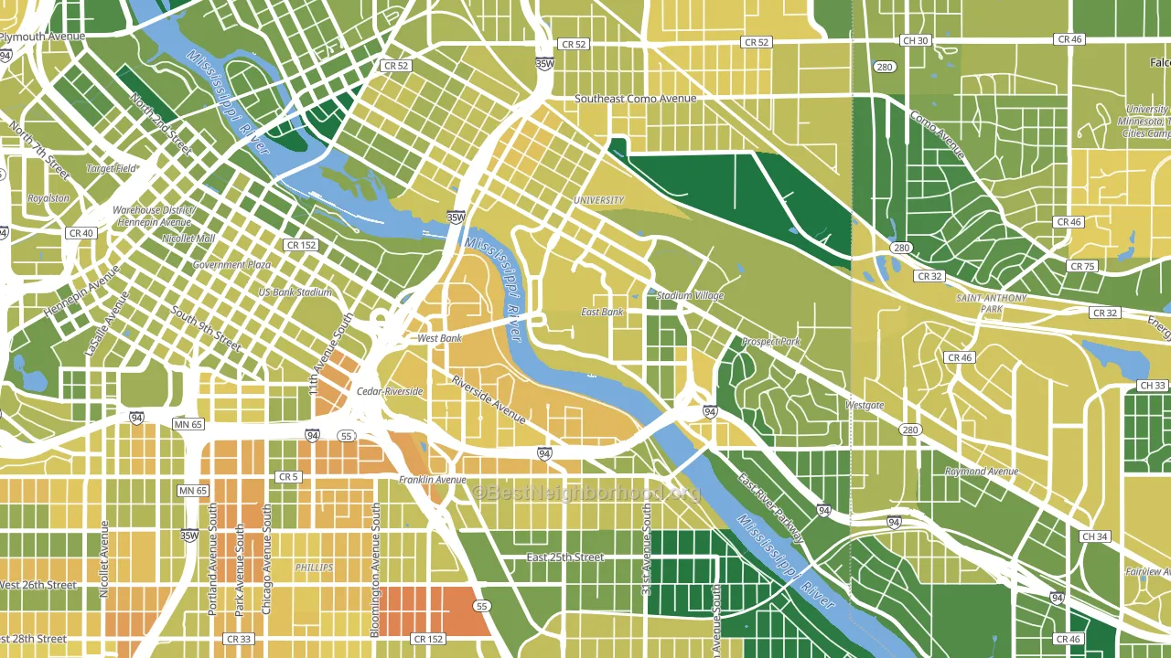 55455, MN block-group voter-turnout map