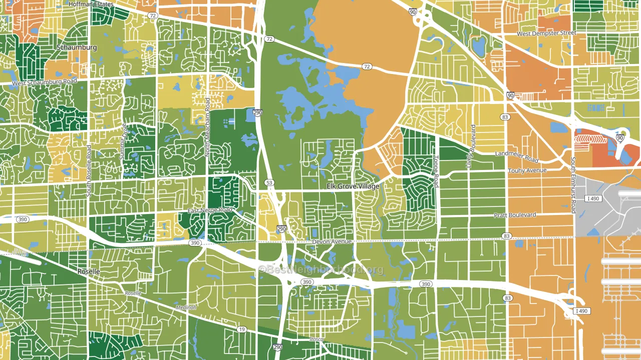 60007, IL block-group voter-turnout map