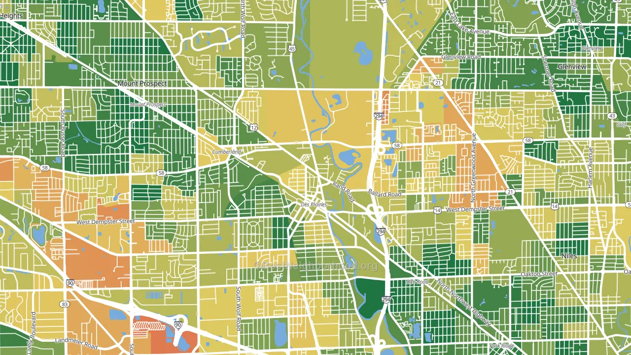 60016, IL block-group voter-turnout map