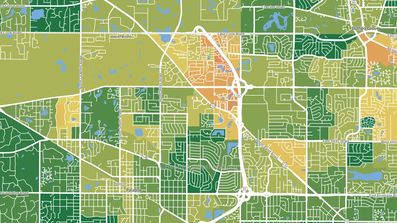60074, IL block-group voter-turnout map