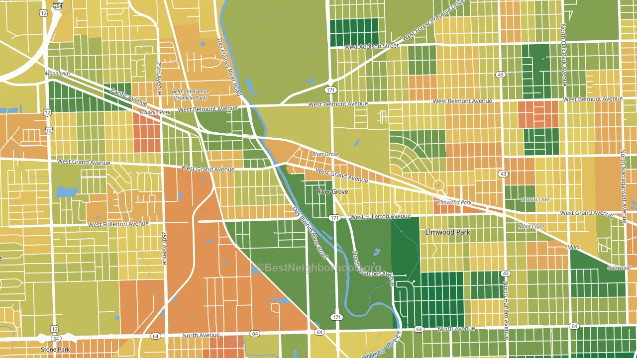 60171, IL block-group voter-turnout map