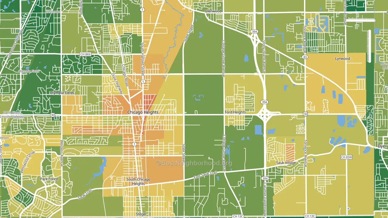 60411, IL block-group voter-turnout map
