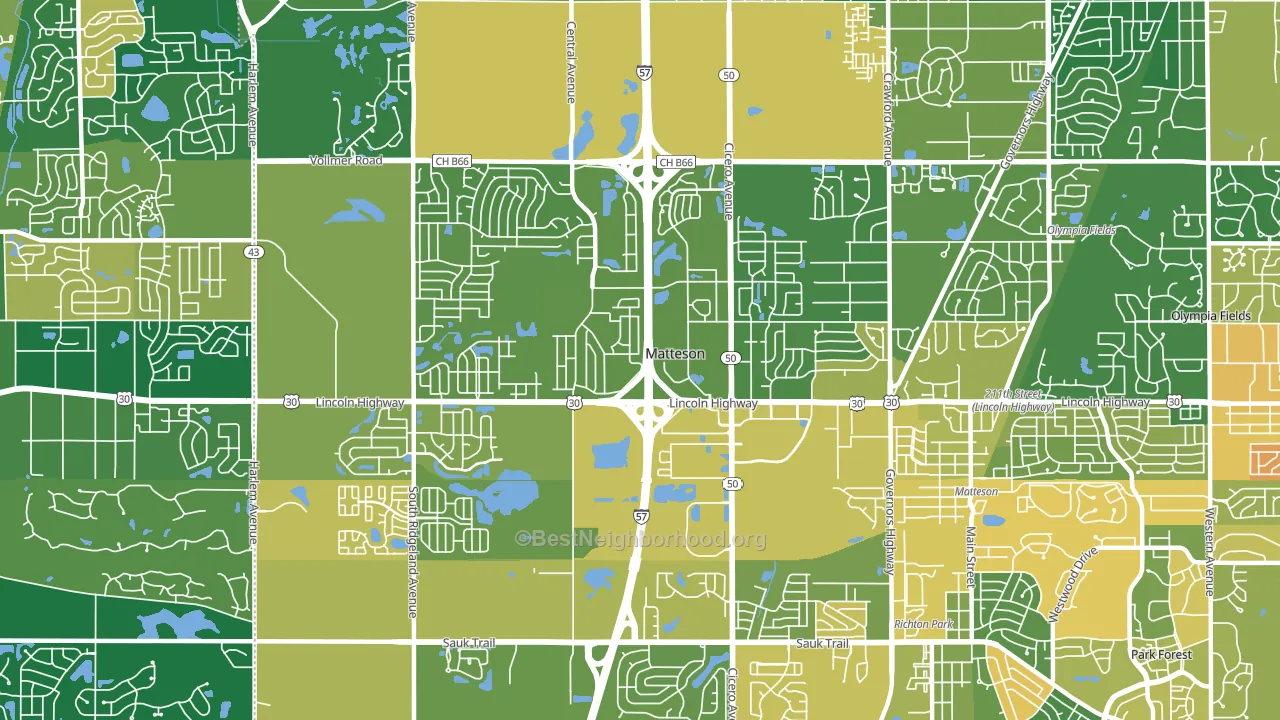 60443, IL block-group voter-turnout map