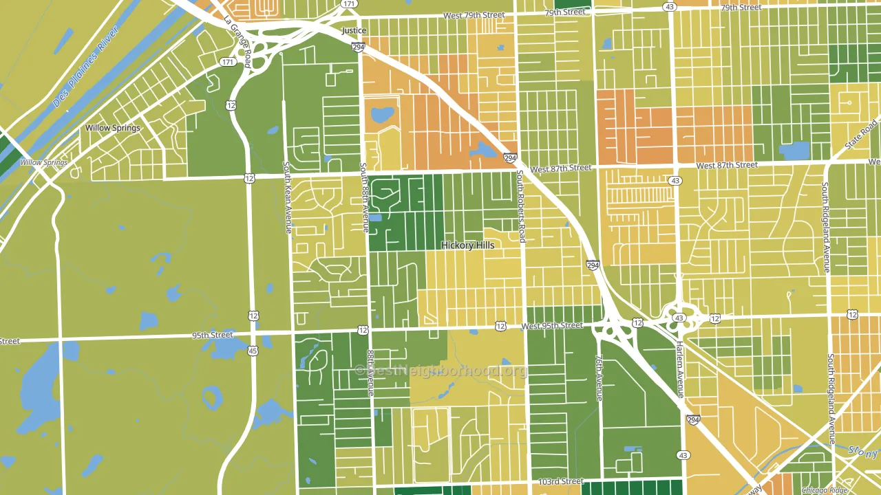 60457, IL block-group voter-turnout map