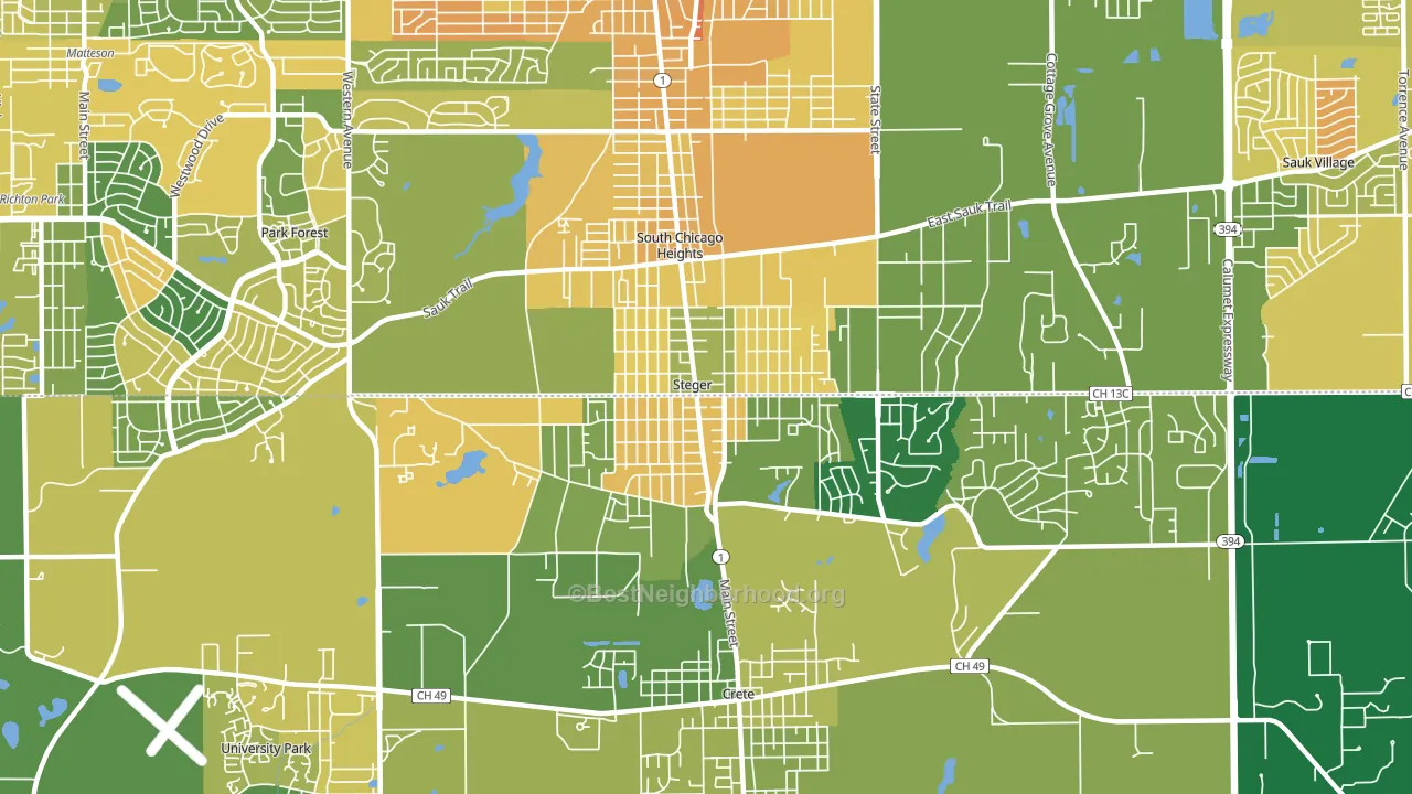 60475, IL block-group voter-turnout map