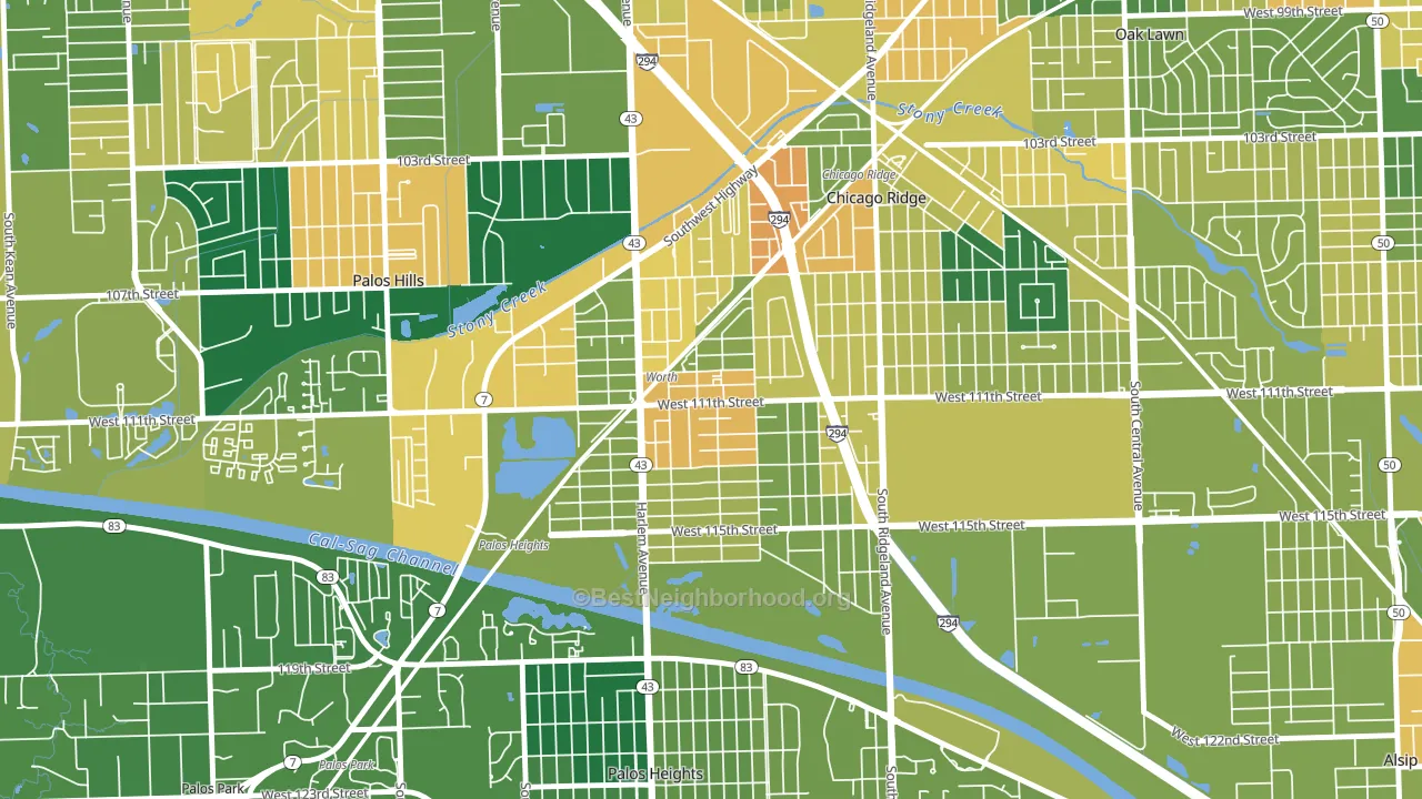 60482, IL block-group voter-turnout map