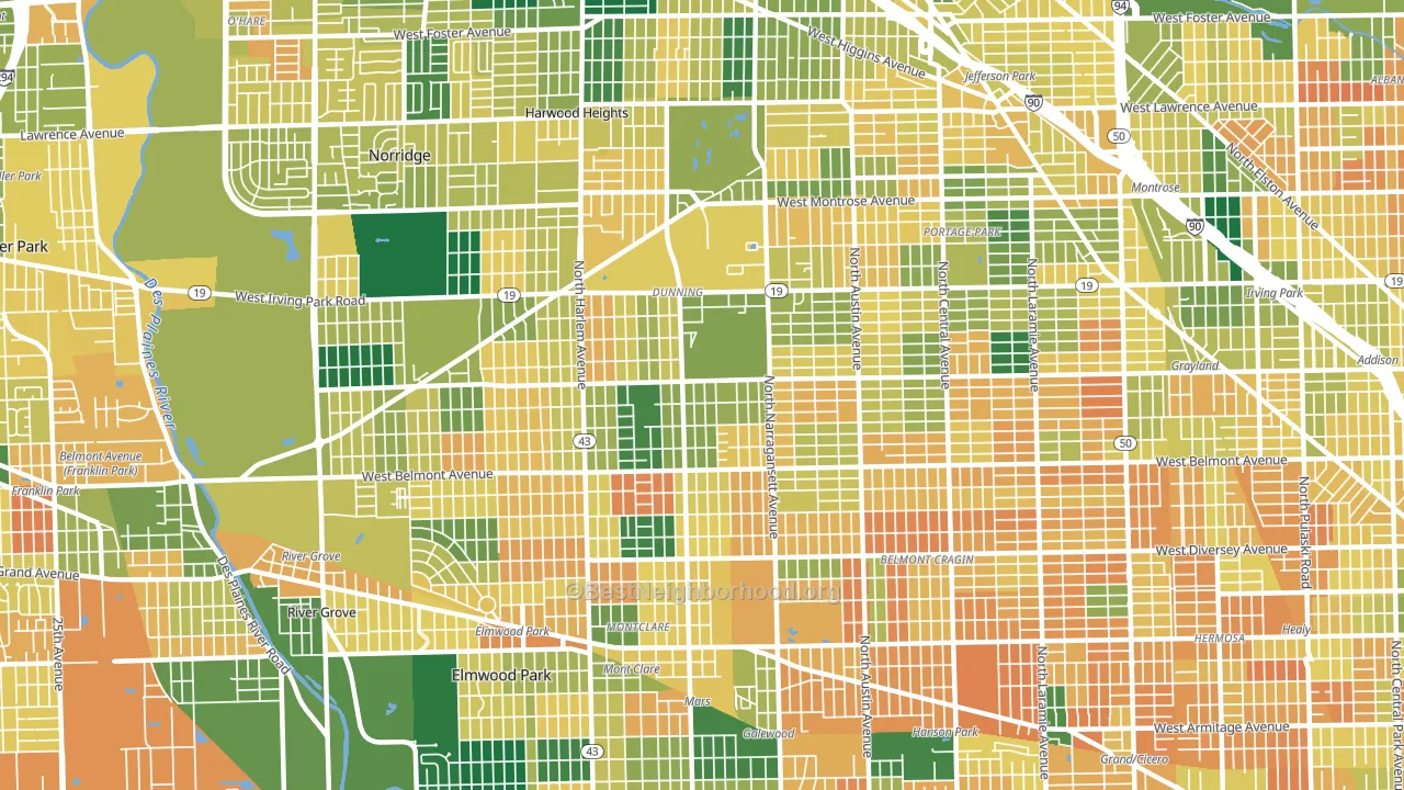 60634, IL block-group voter-turnout map