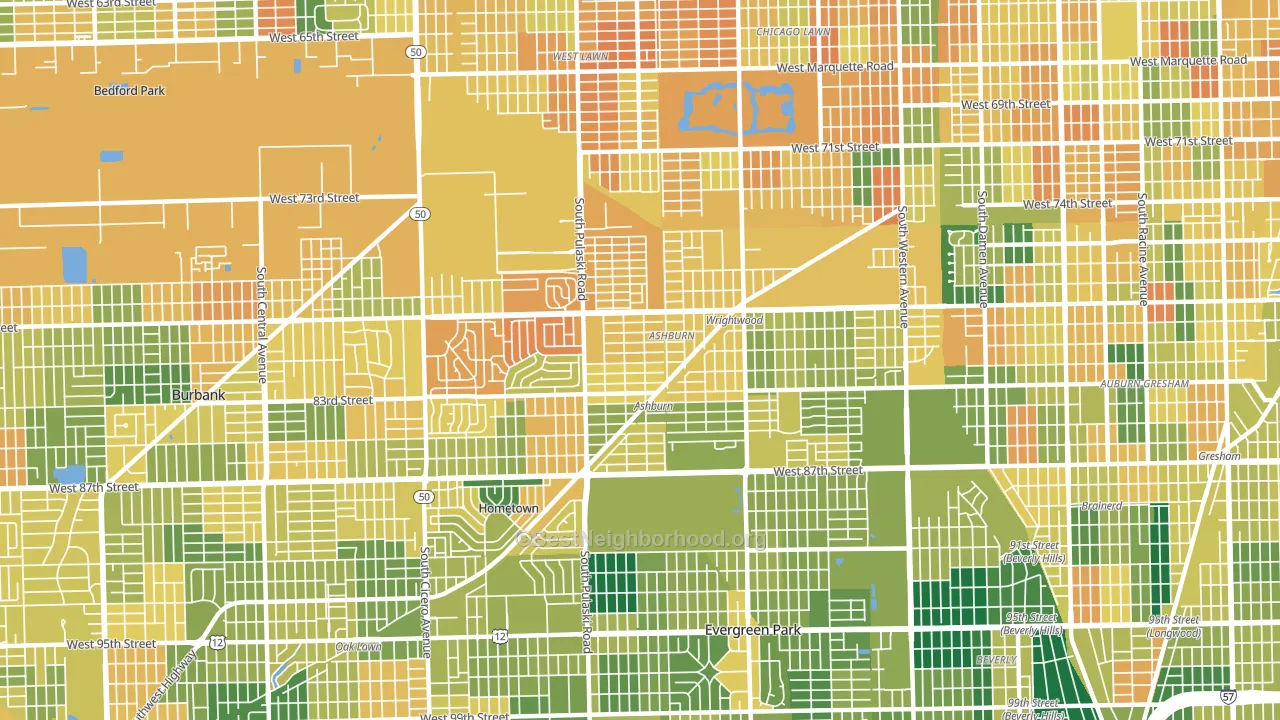 60652, IL block-group voter-turnout map