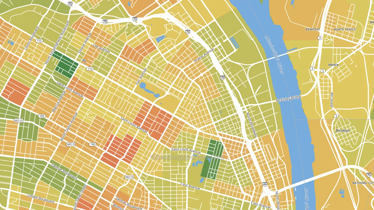 63107, MO block-group voter-turnout map