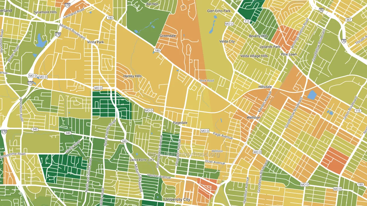 63133, MO block-group voter-turnout map
