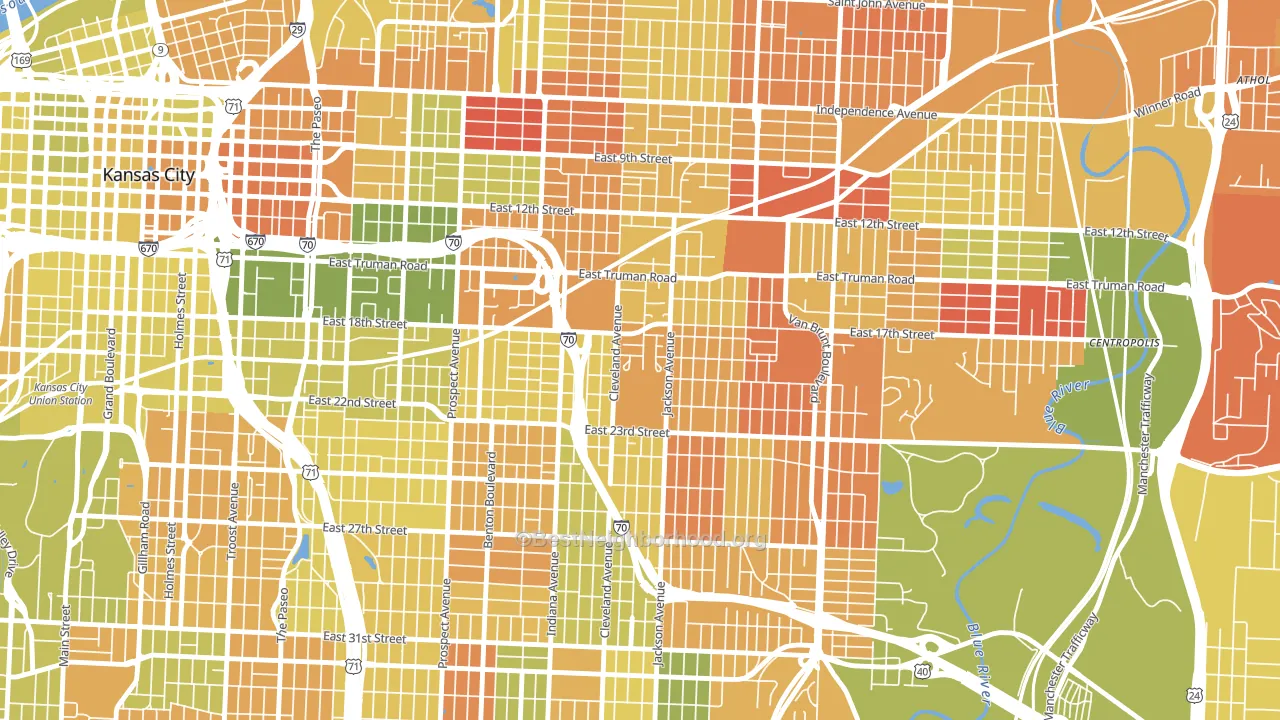 64127, MO block-group voter-turnout map