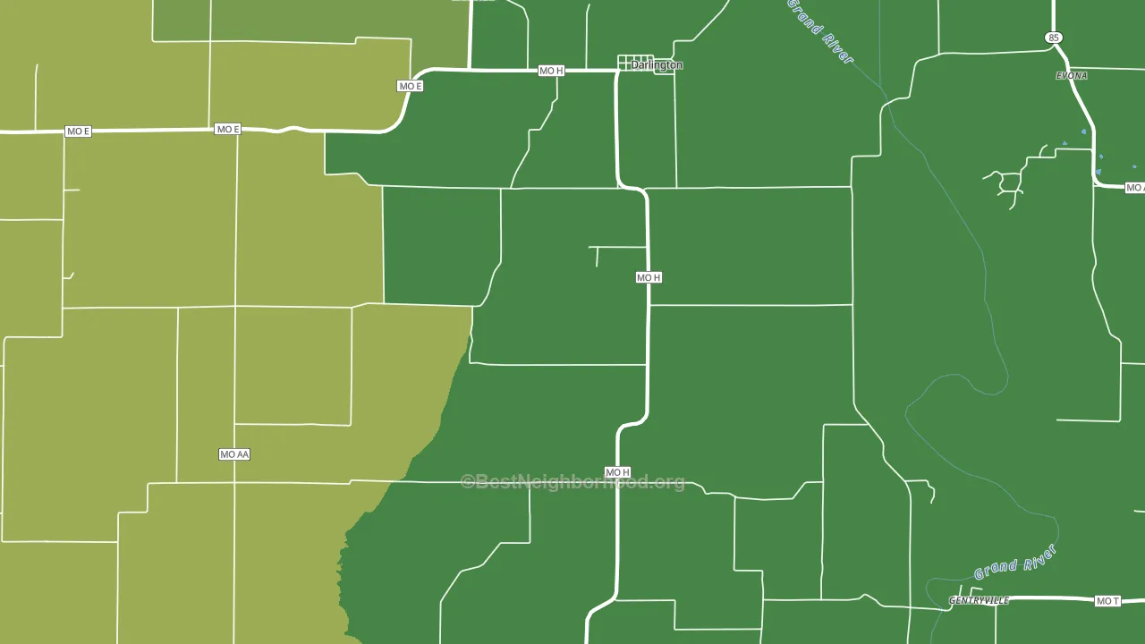 64438, MO block-group voter-turnout map