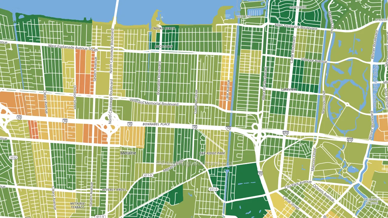 70005, LA block-group voter-turnout map