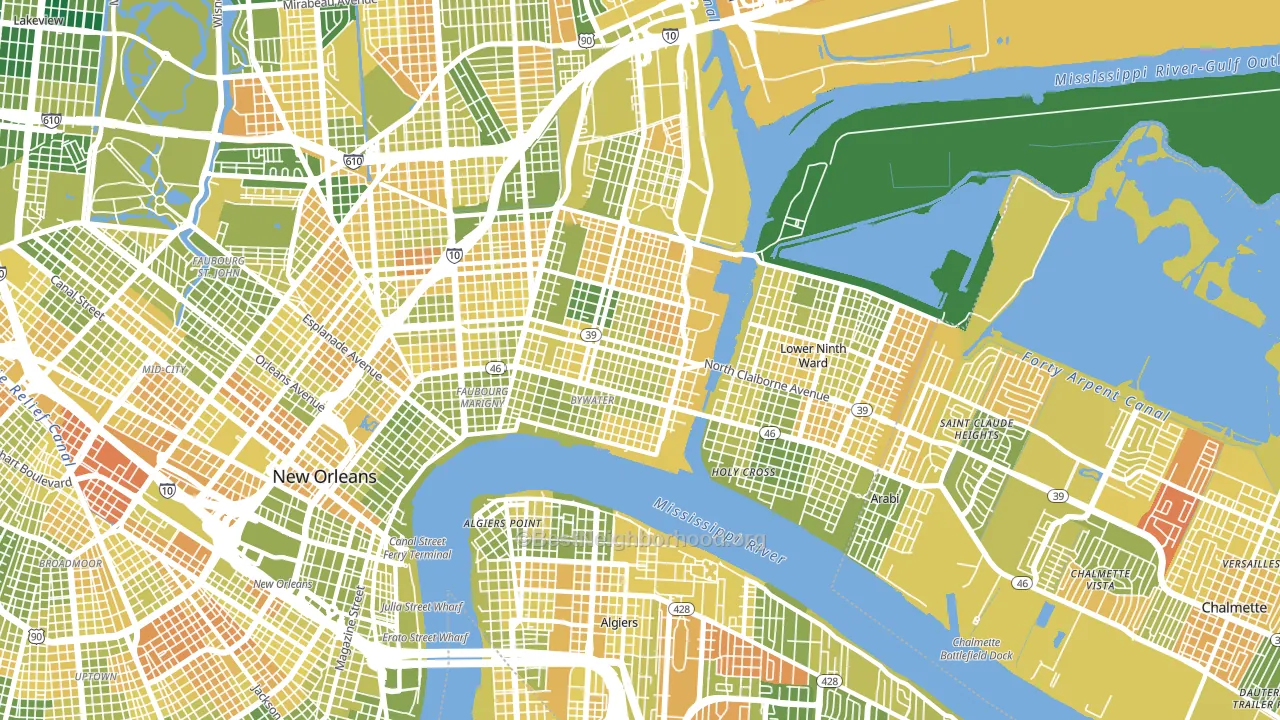 70117, LA block-group voter-turnout map