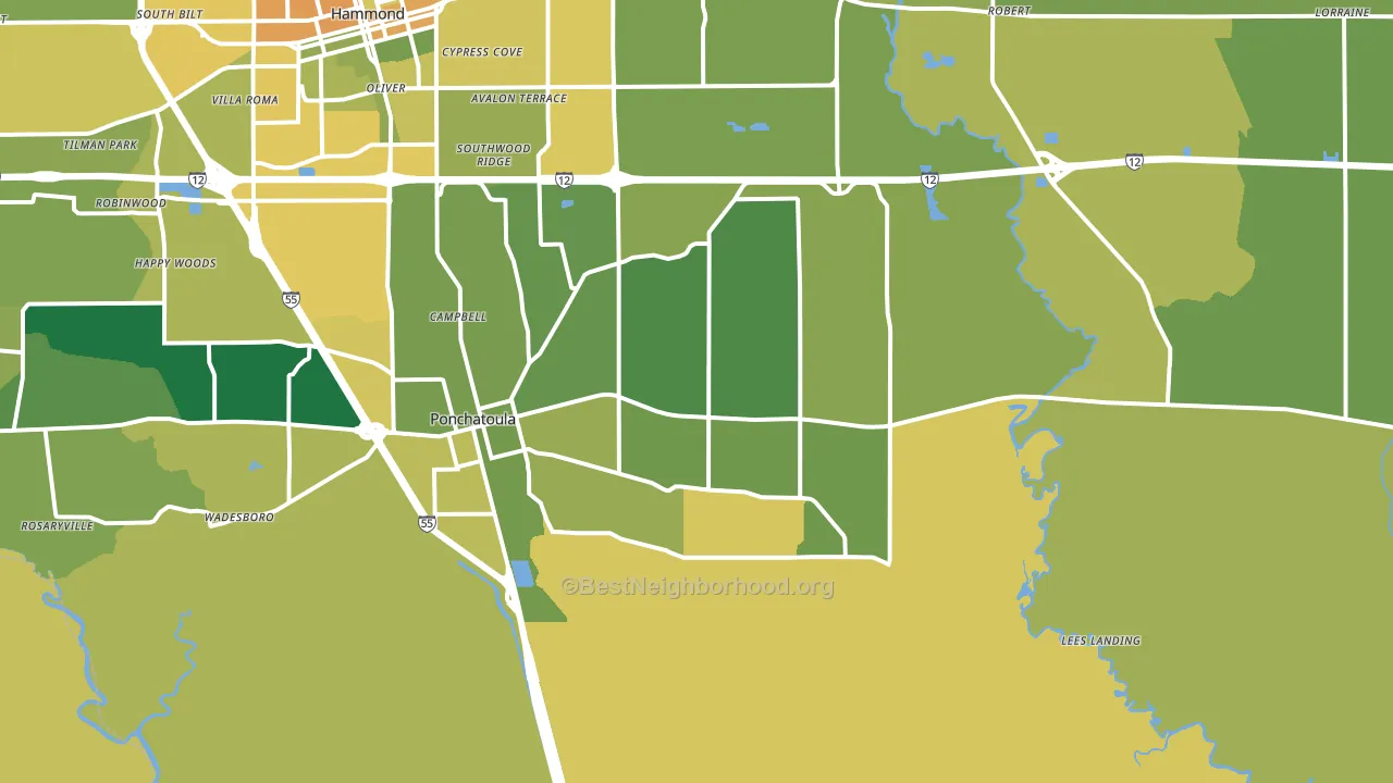 70454, LA block-group voter-turnout map