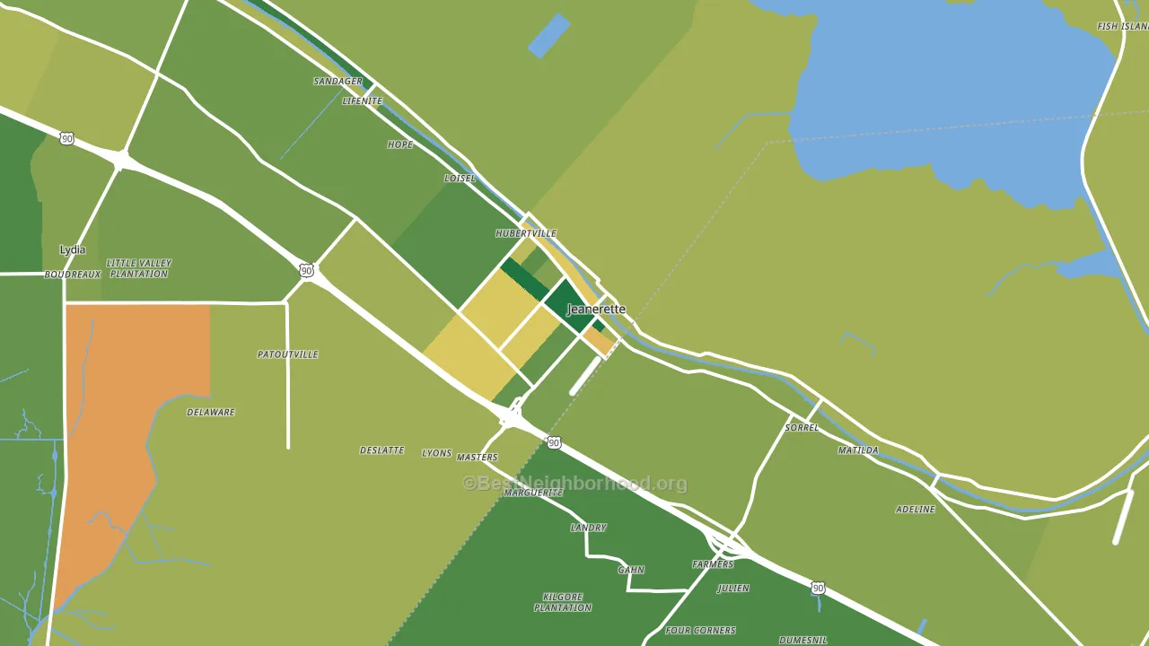 70544, LA block-group voter-turnout map