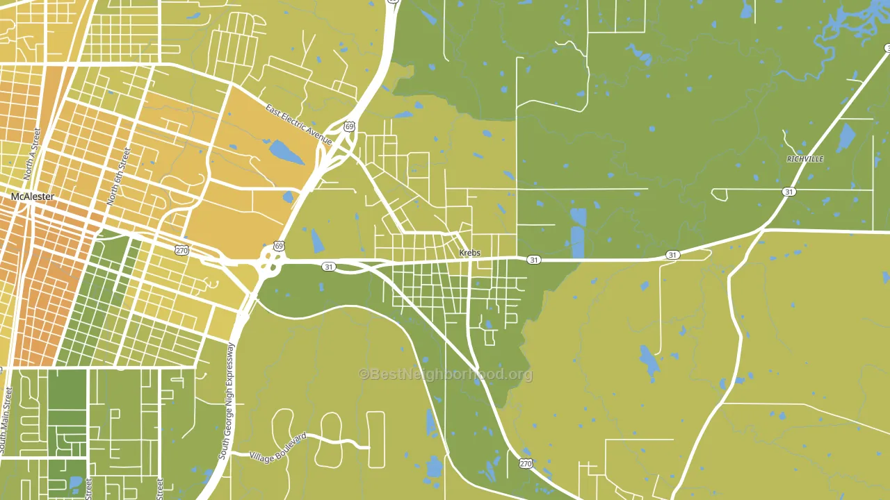 74554, OK block-group voter-turnout map