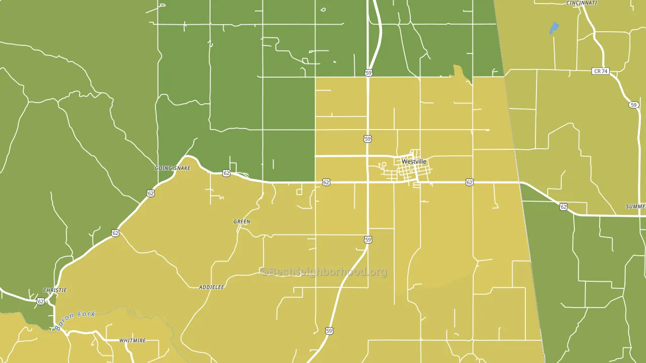 74965, OK block-group voter-turnout map