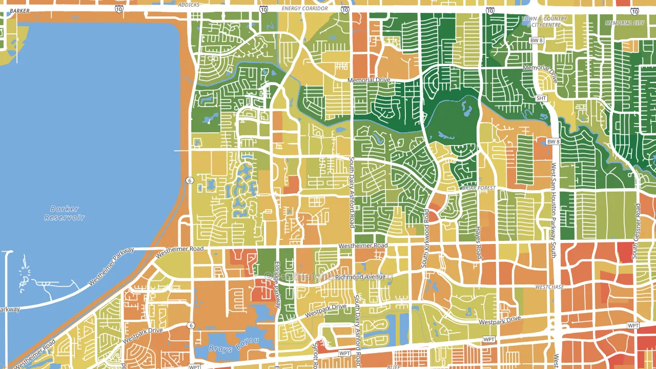 77077, TX block-group voter-turnout map
