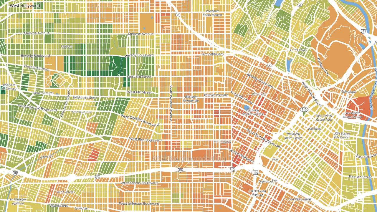 90005, CA block-group voter-turnout map