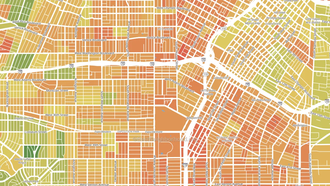 90007, CA block-group voter-turnout map