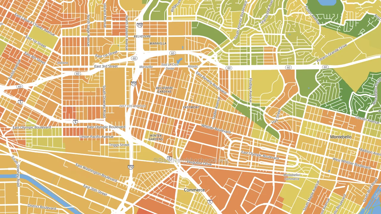 90022, CA block-group voter-turnout map