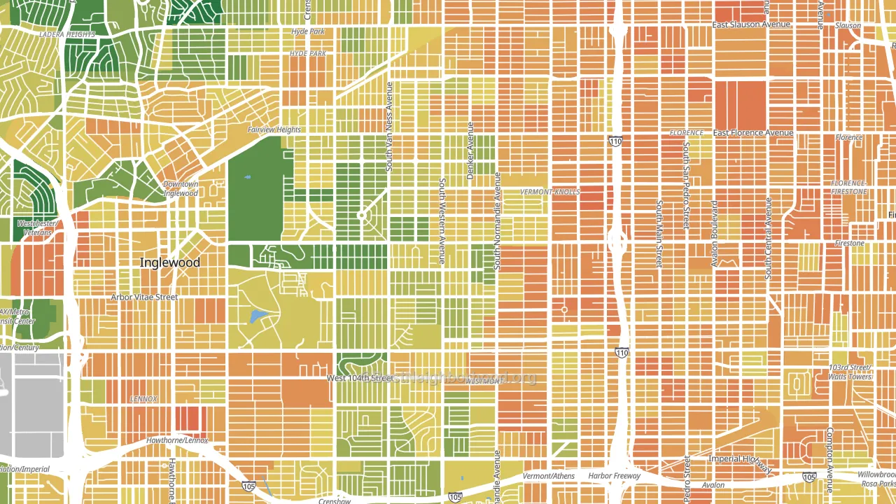 90047, CA block-group voter-turnout map