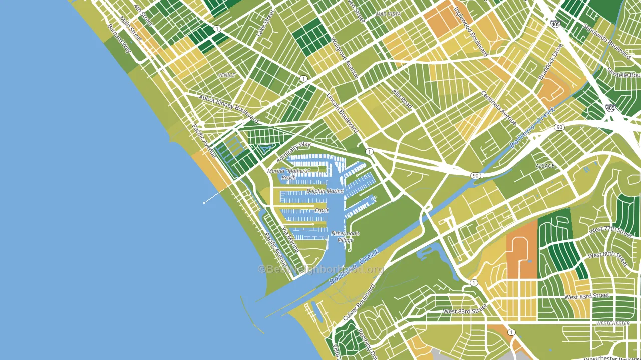 90292, CA block-group voter-turnout map