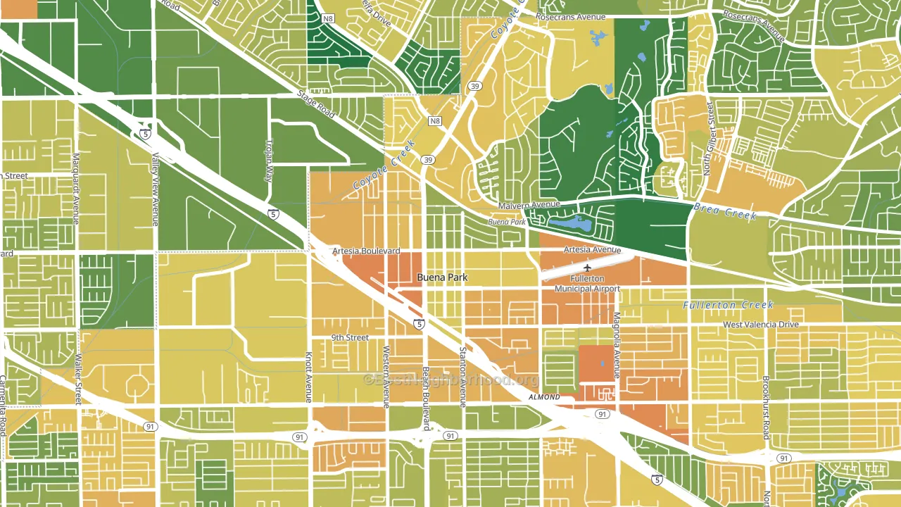 90621, CA block-group voter-turnout map