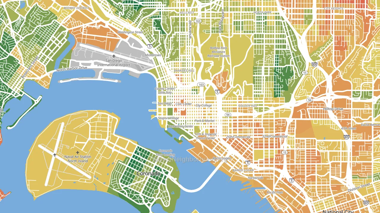 92101, CA block-group voter-turnout map