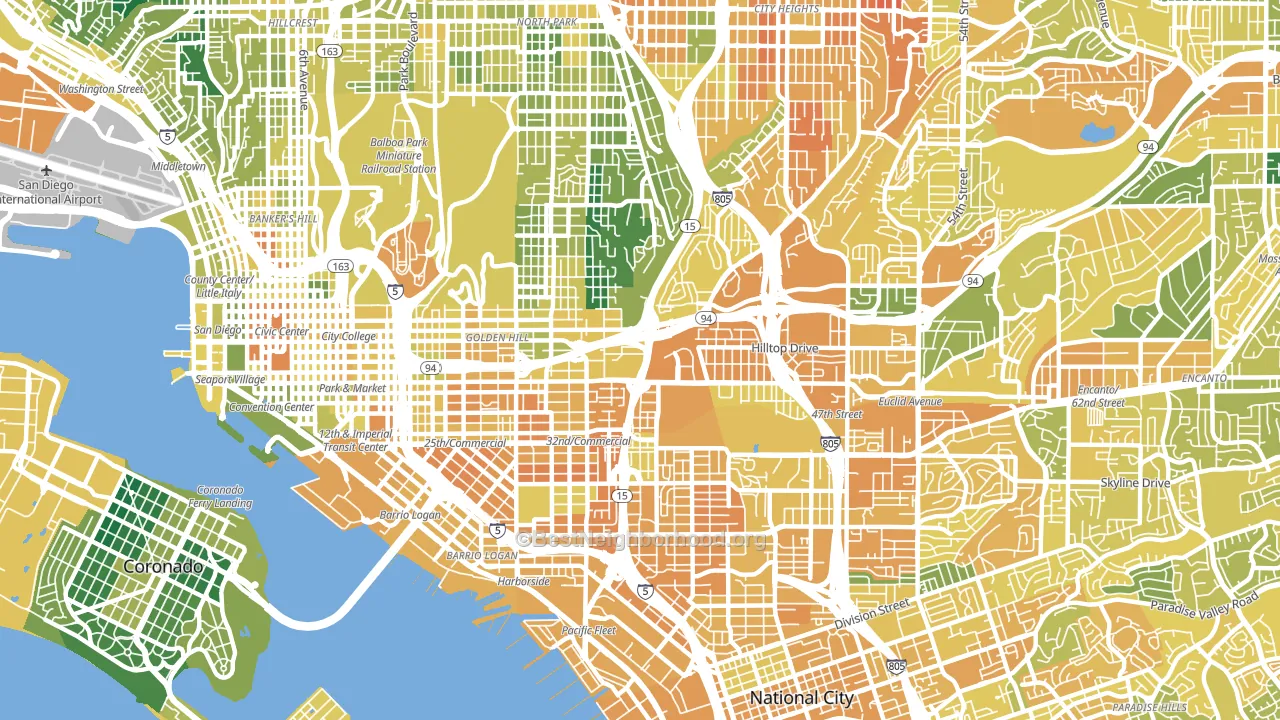 92102, CA block-group voter-turnout map