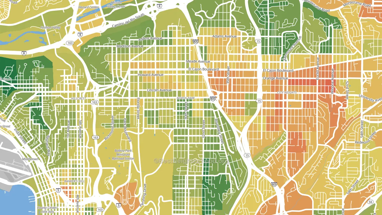92104, CA block-group voter-turnout map