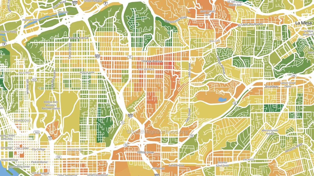 92105, CA block-group voter-turnout map