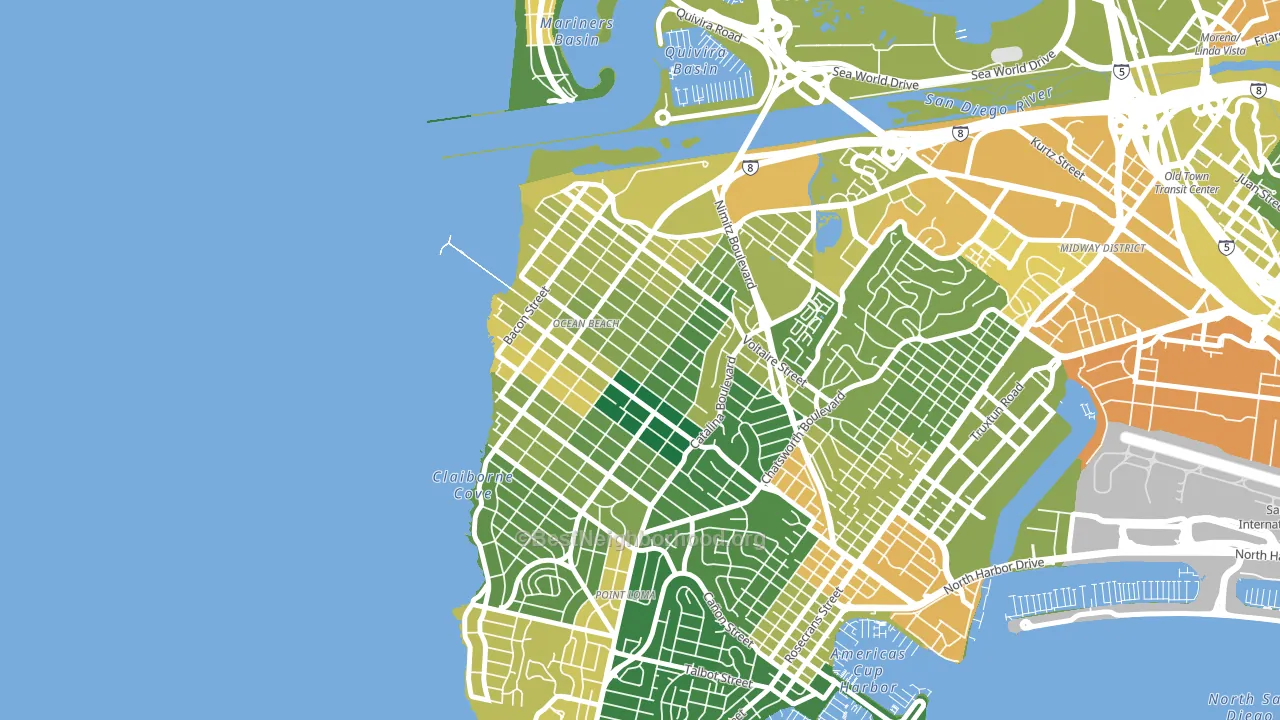 92107, CA block-group voter-turnout map