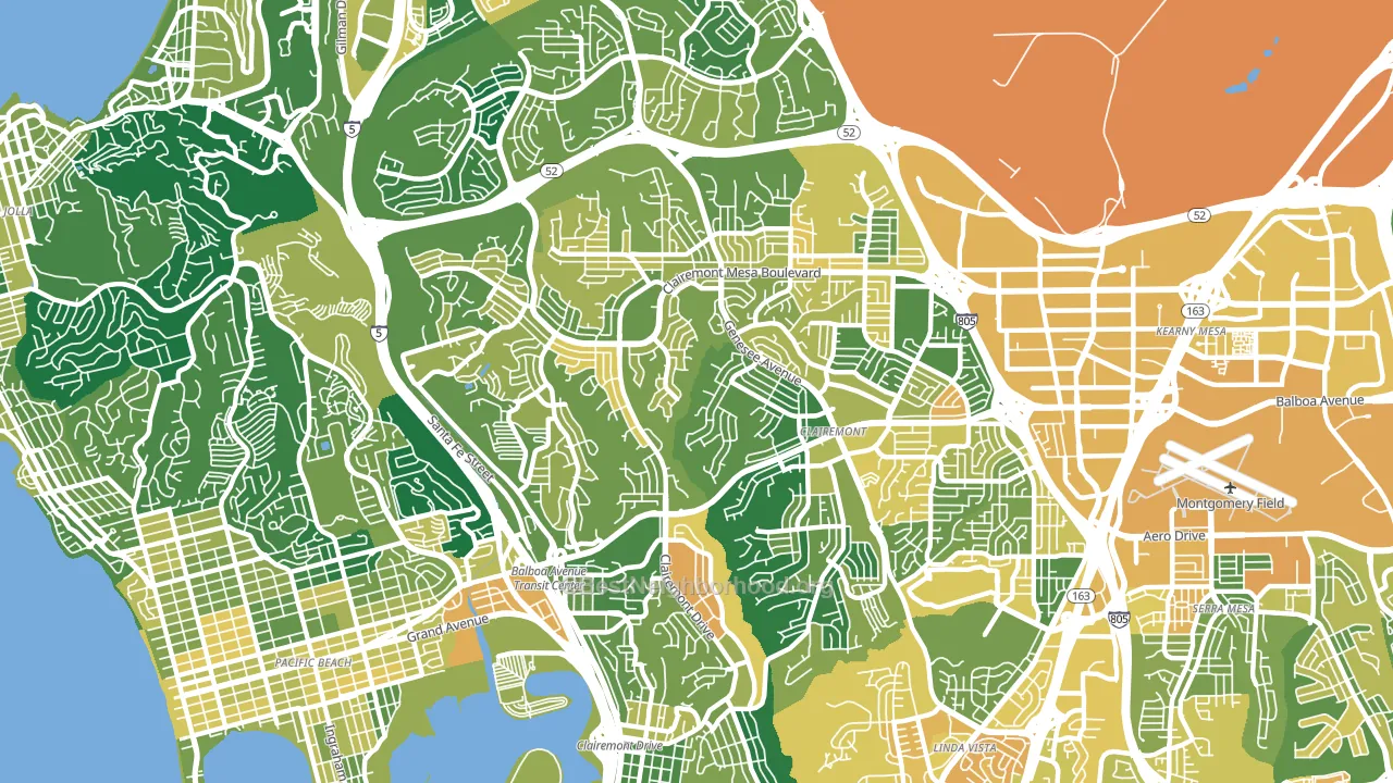 92117, CA block-group voter-turnout map