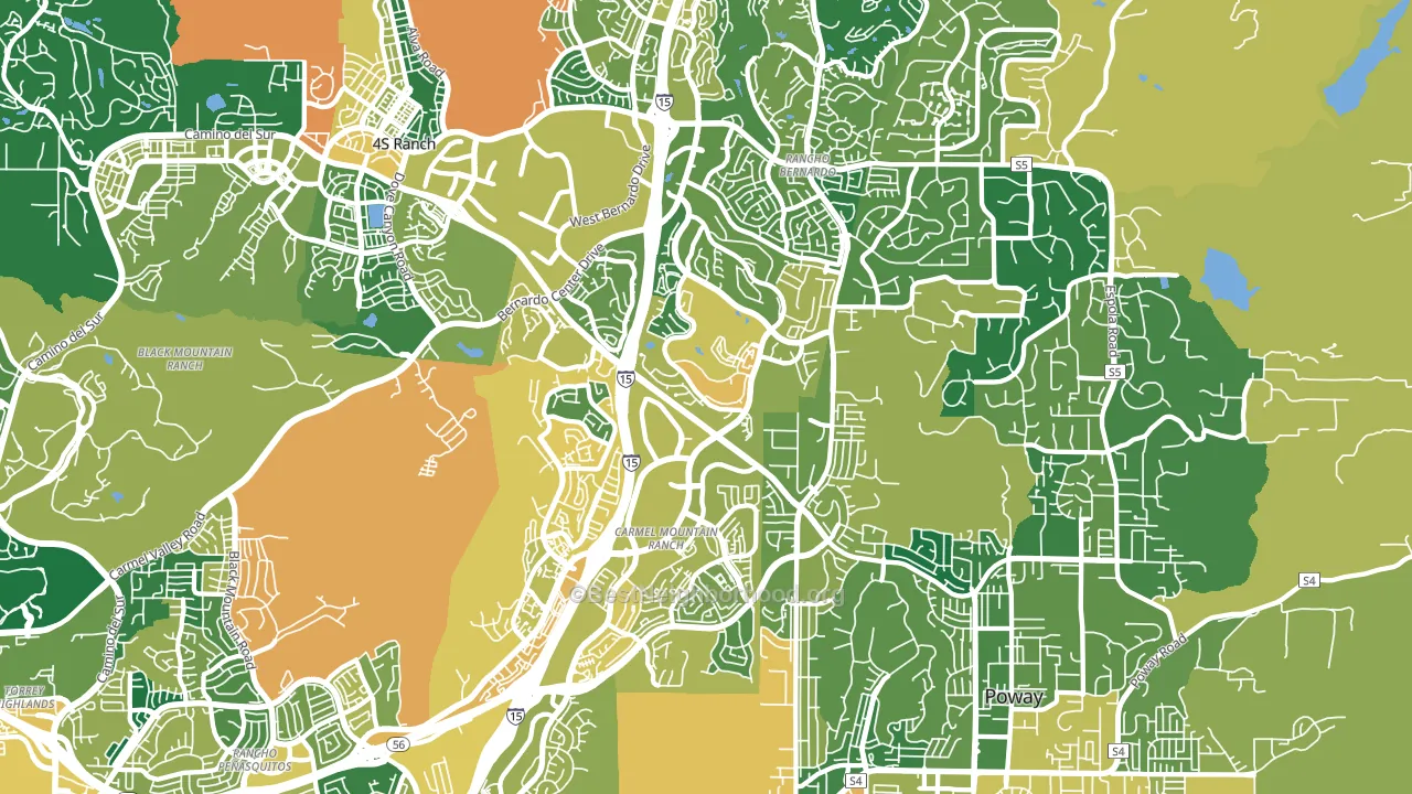 92128, CA block-group voter-turnout map