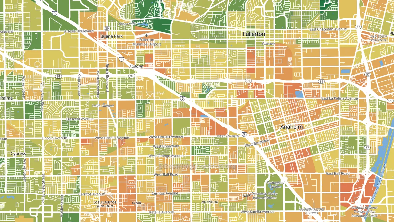 92801, CA block-group voter-turnout map