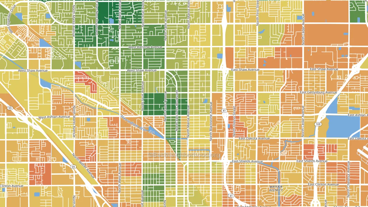 93704, CA block-group voter-turnout map