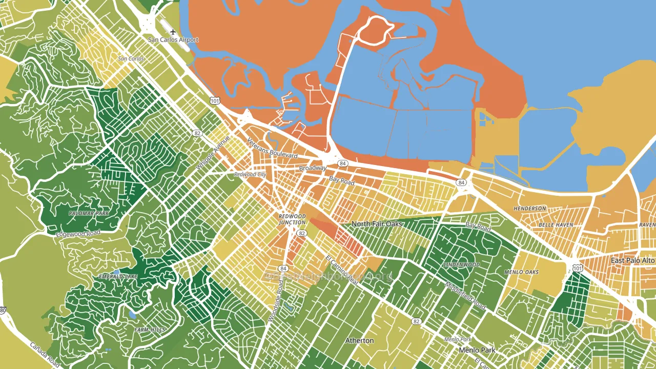 94063, CA block-group voter-turnout map