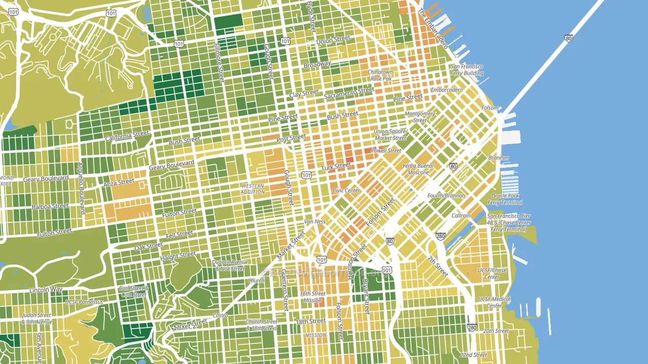 94102, CA block-group voter-turnout map