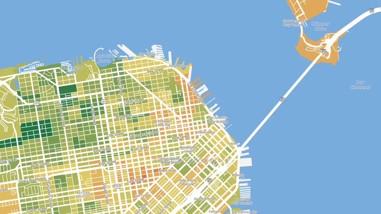 94111, CA block-group voter-turnout map