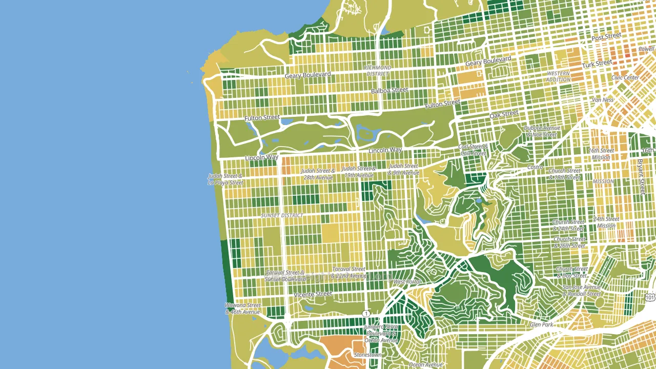 94122, CA block-group voter-turnout map