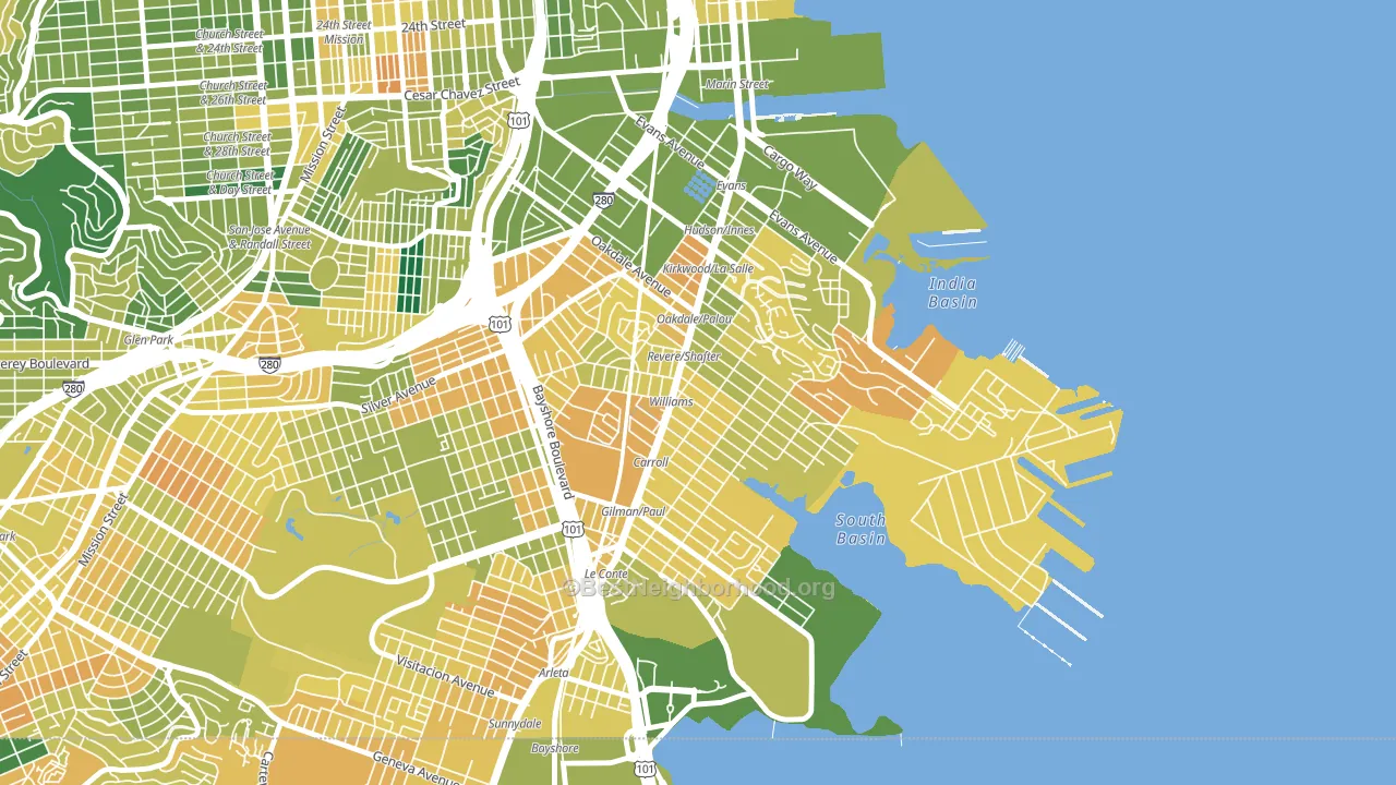 94124, CA block-group voter-turnout map