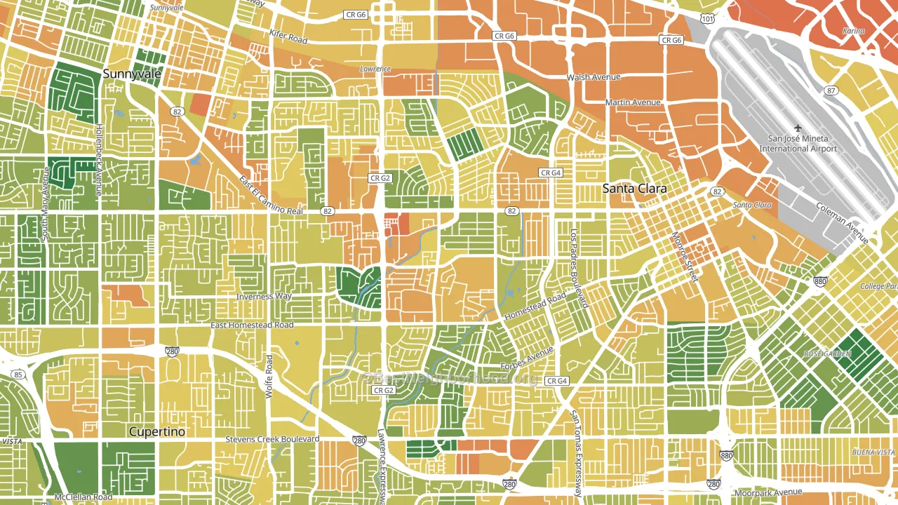 95051, CA block-group voter-turnout map