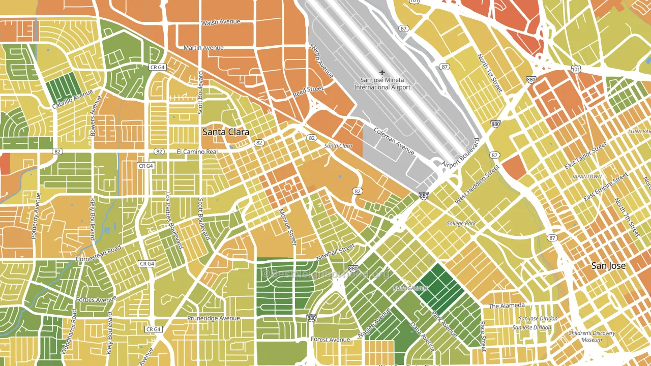 95053, CA block-group voter-turnout map