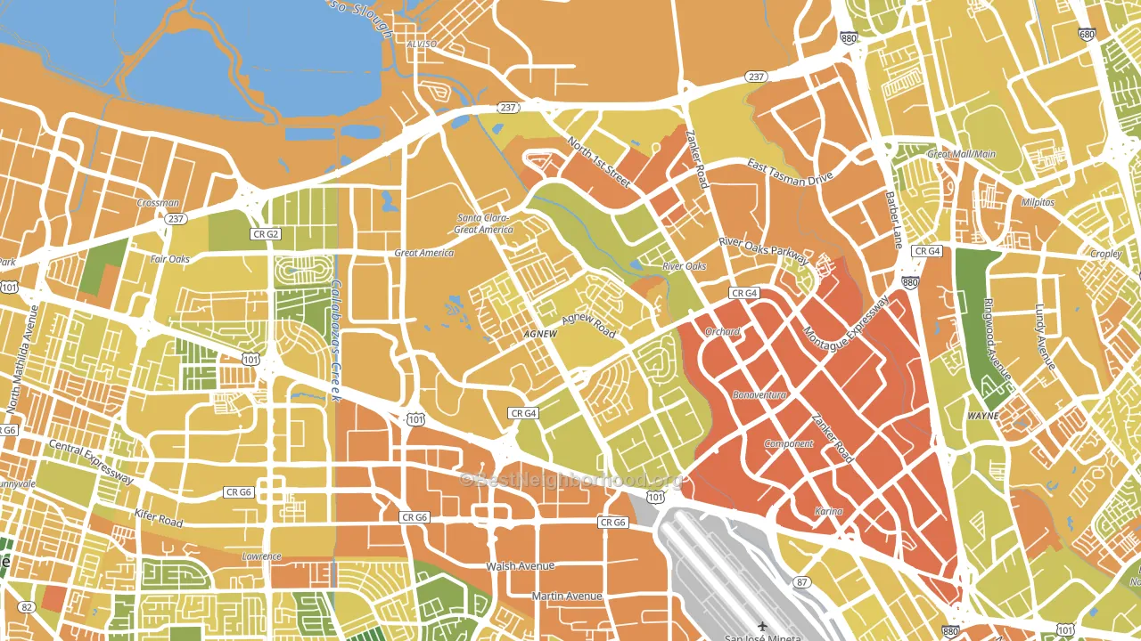 95054, CA block-group voter-turnout map