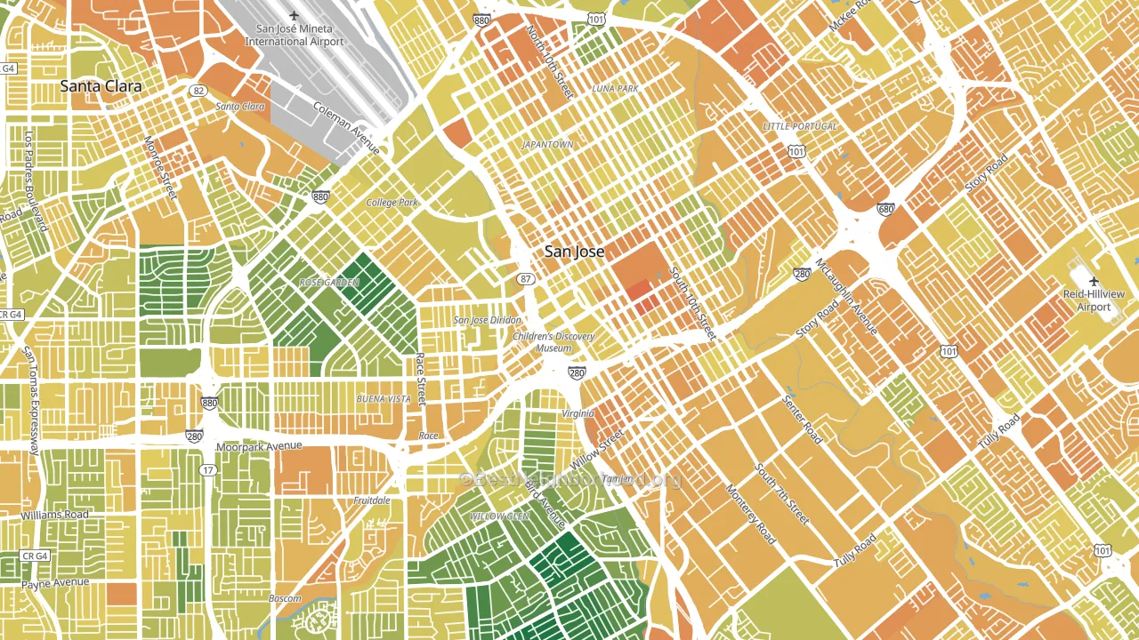 95110, CA block-group voter-turnout map