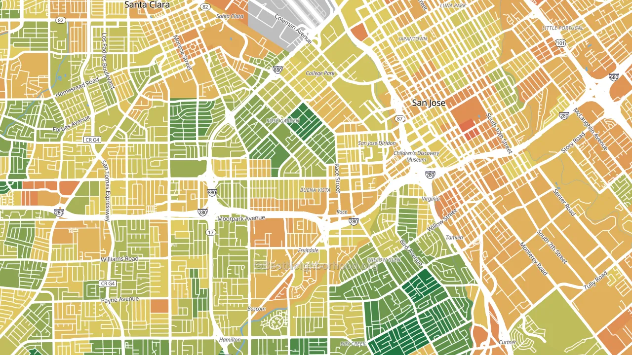 95126, CA block-group voter-turnout map